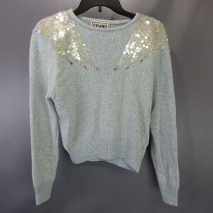 Vintage Evian Ltd Sequin Sweater Women's Size L‎ Angora Rabbit Hair Blend Large